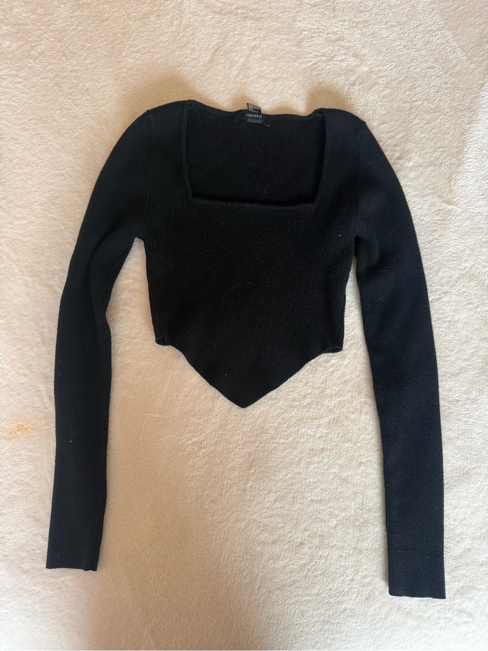 Forever 21 Black Square Neck Pointed Hem Cropped Top